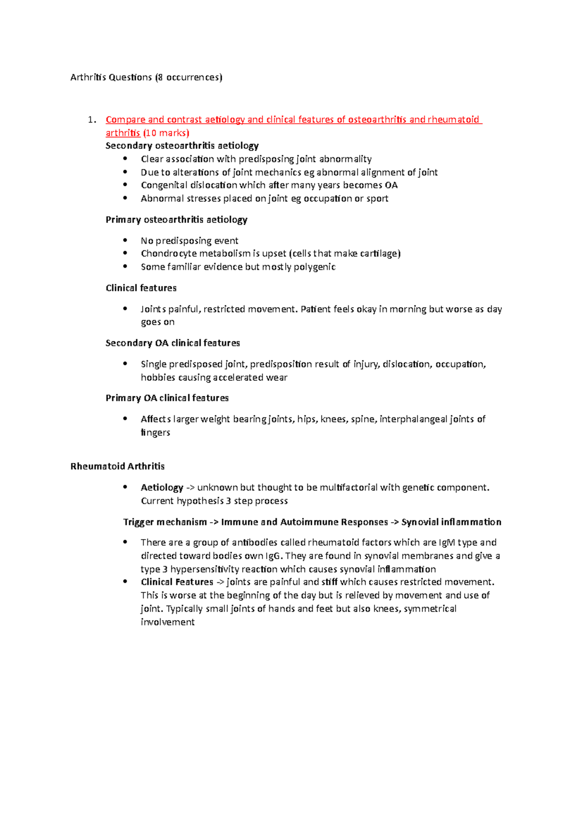 Arthritis Questions and answers Arthritis Questions (8 occurrences