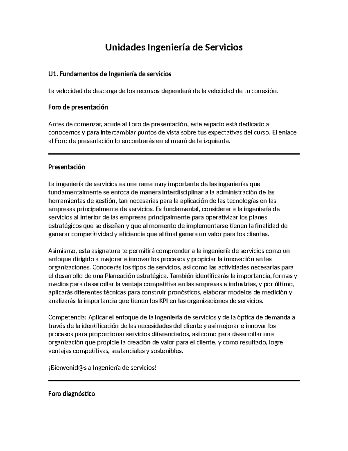 Unidades Ingeniería de Servicios - Unidades Ingeniería de Servicios U1 ...