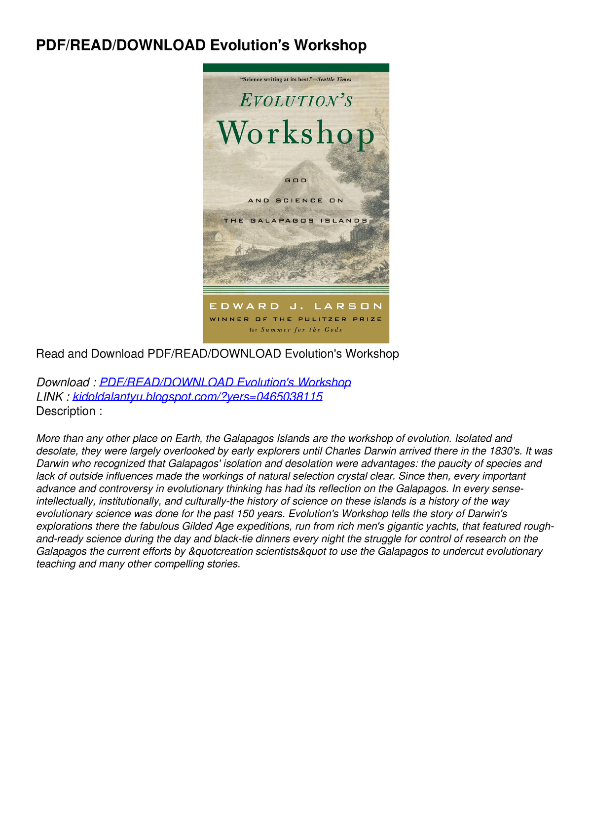 PDF/READ/DOWNLOAD Evolution's Workshop - PDF/READ/DOWNLOAD Evolution's ...