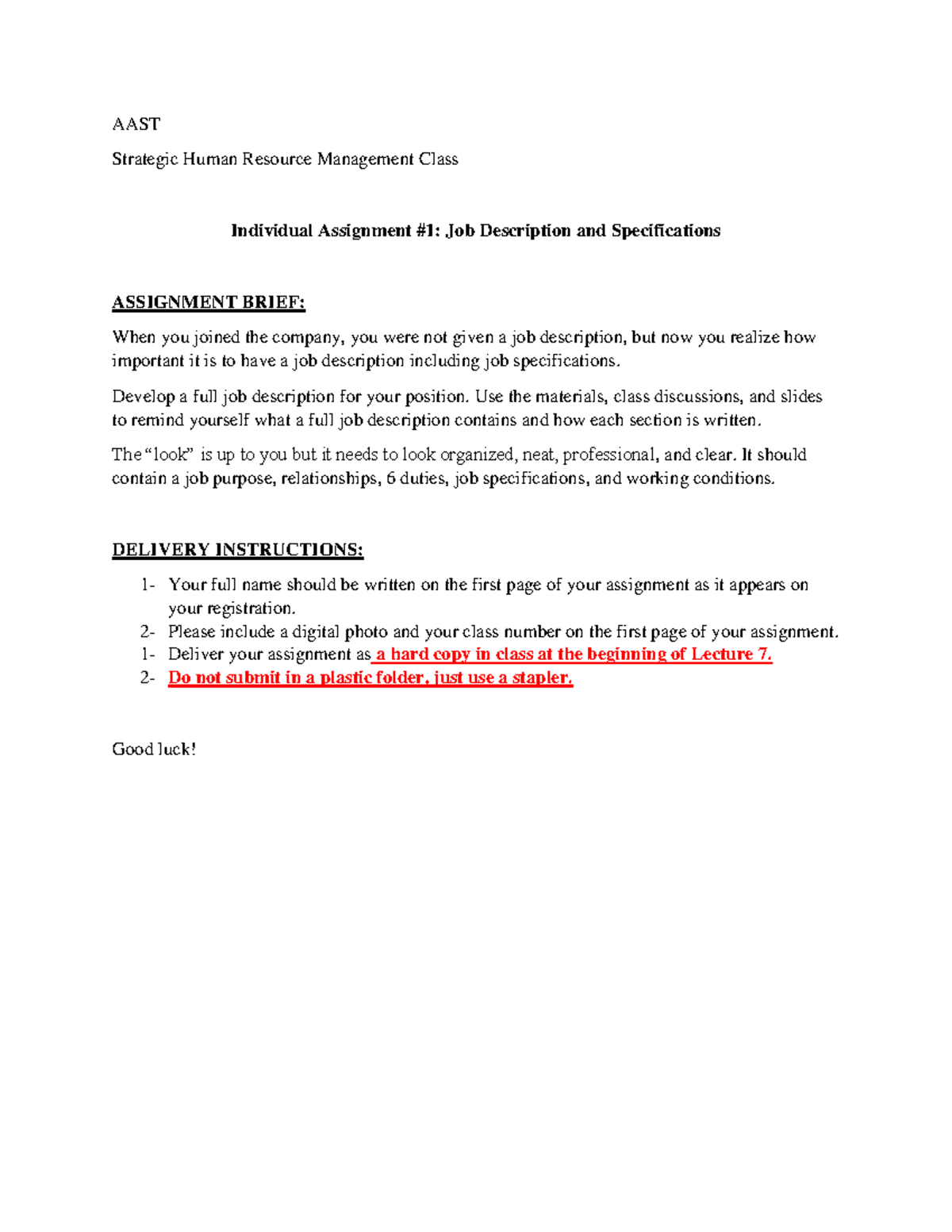 AAST Individual assignment #1 - AAST Strategic Human Resource ...
