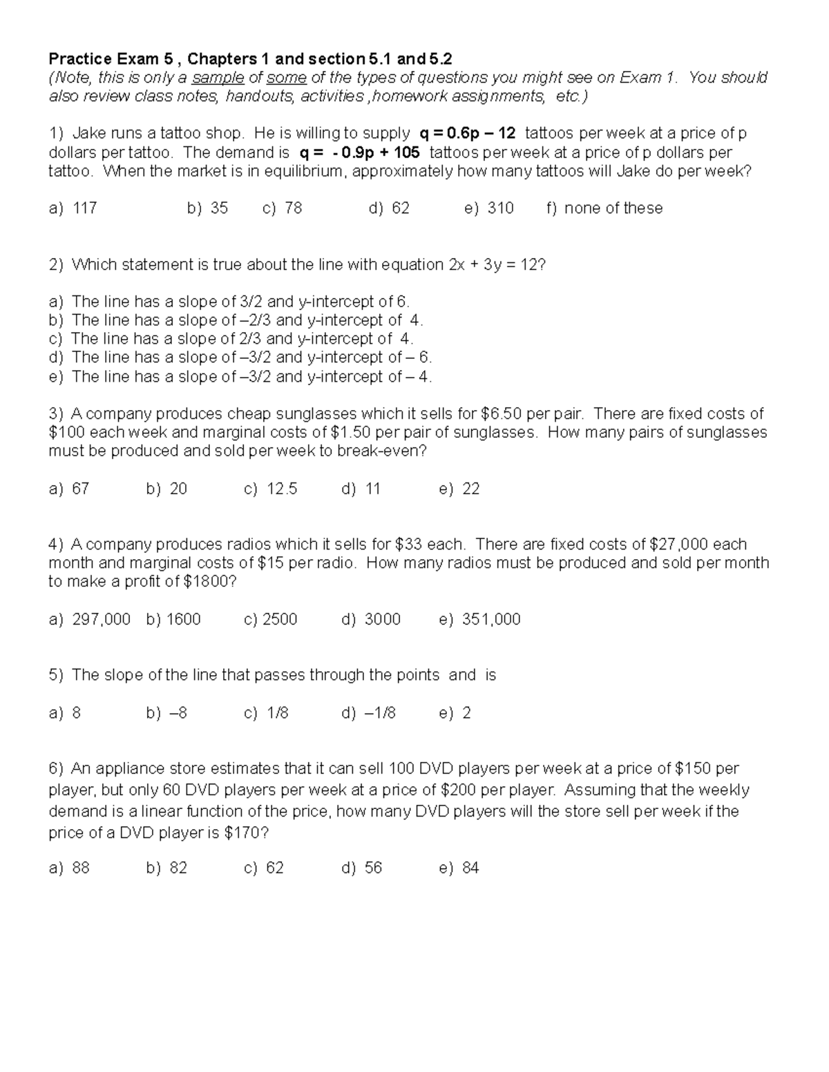 Practice Exam Over Chapter 1 And 5 - Practice Exam 5 , Chapters 1 And ...