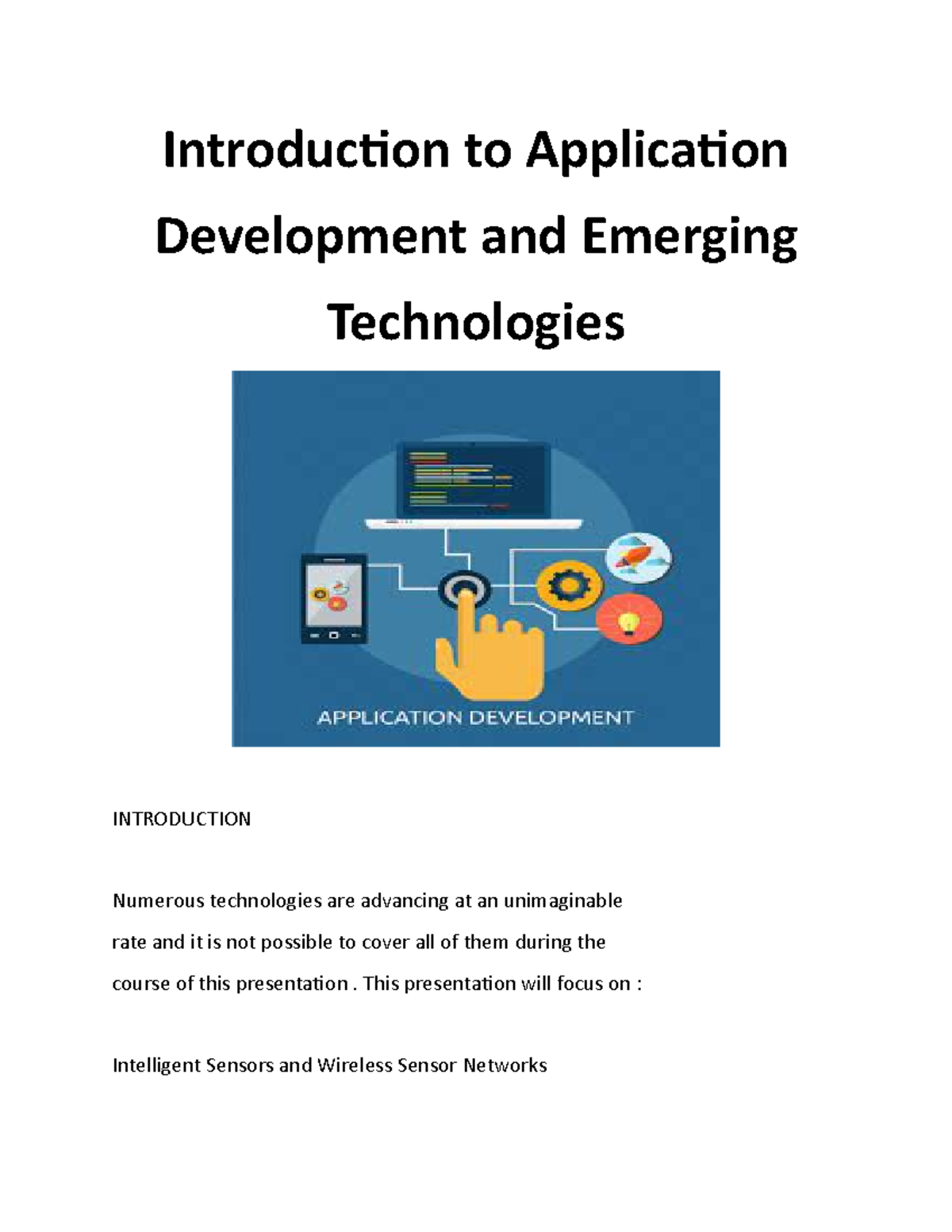 Introduction to Application Development and Emerging - Introduction to ...