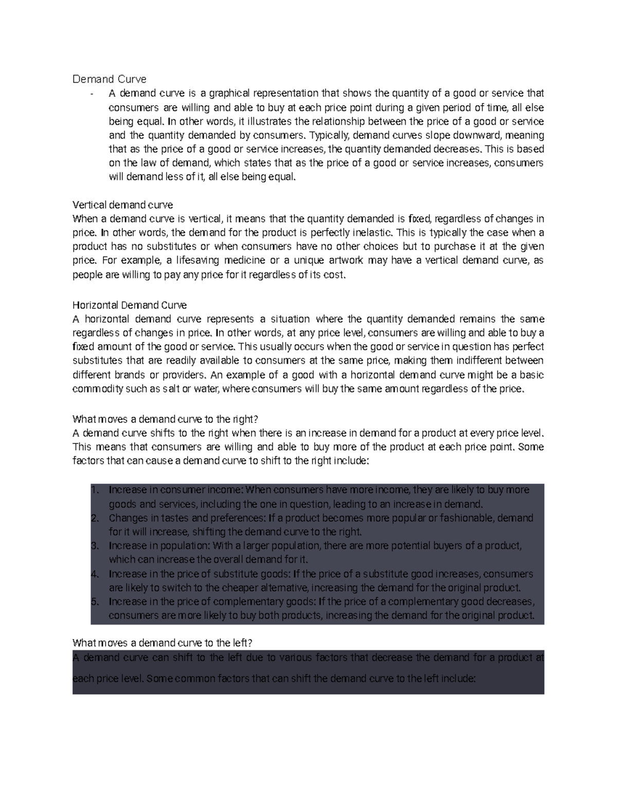Economics Study Guide - Demand Curve A demand curve is a graphical ...