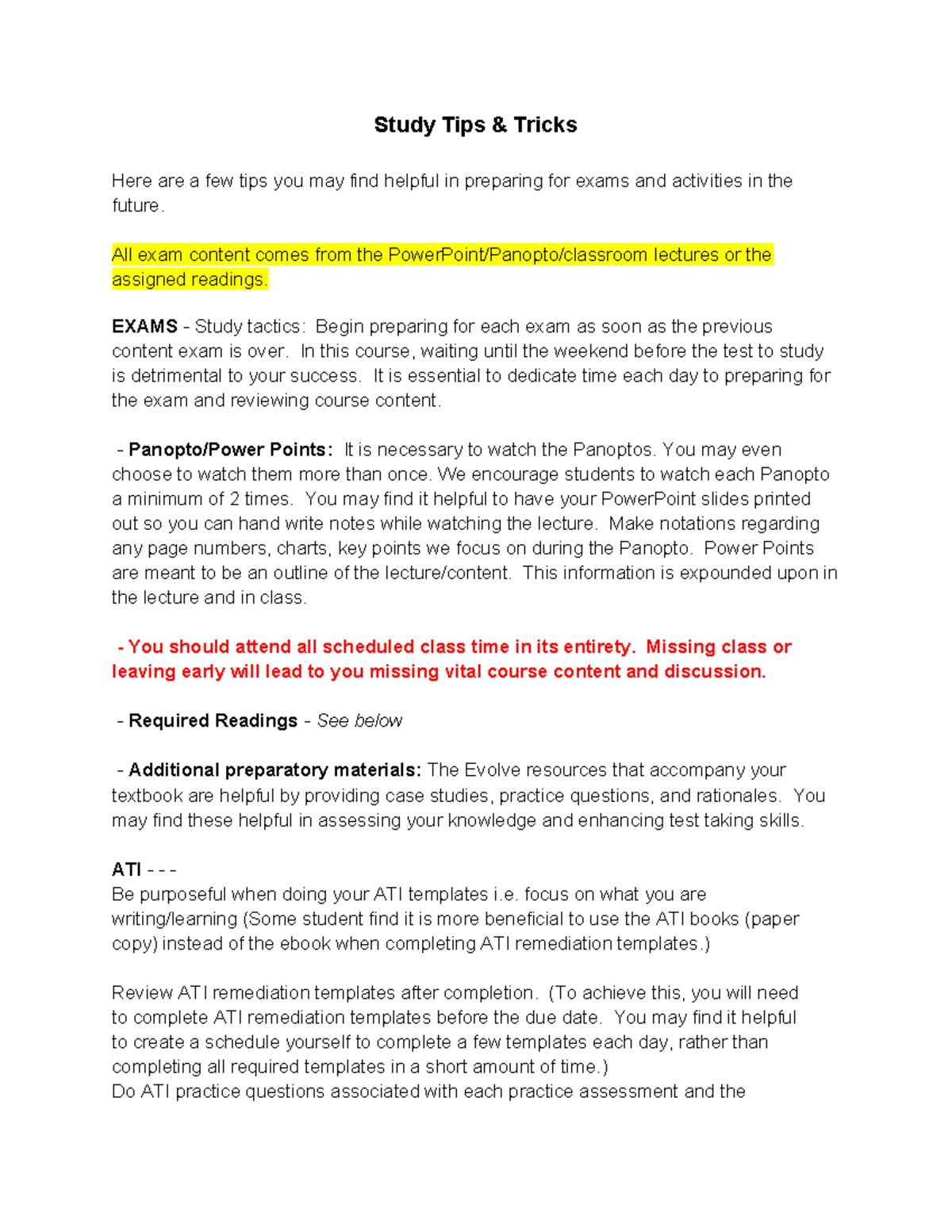 AHN447 Study Tips & Tricks - Study Tips & Tricks Here are a few tips ...
