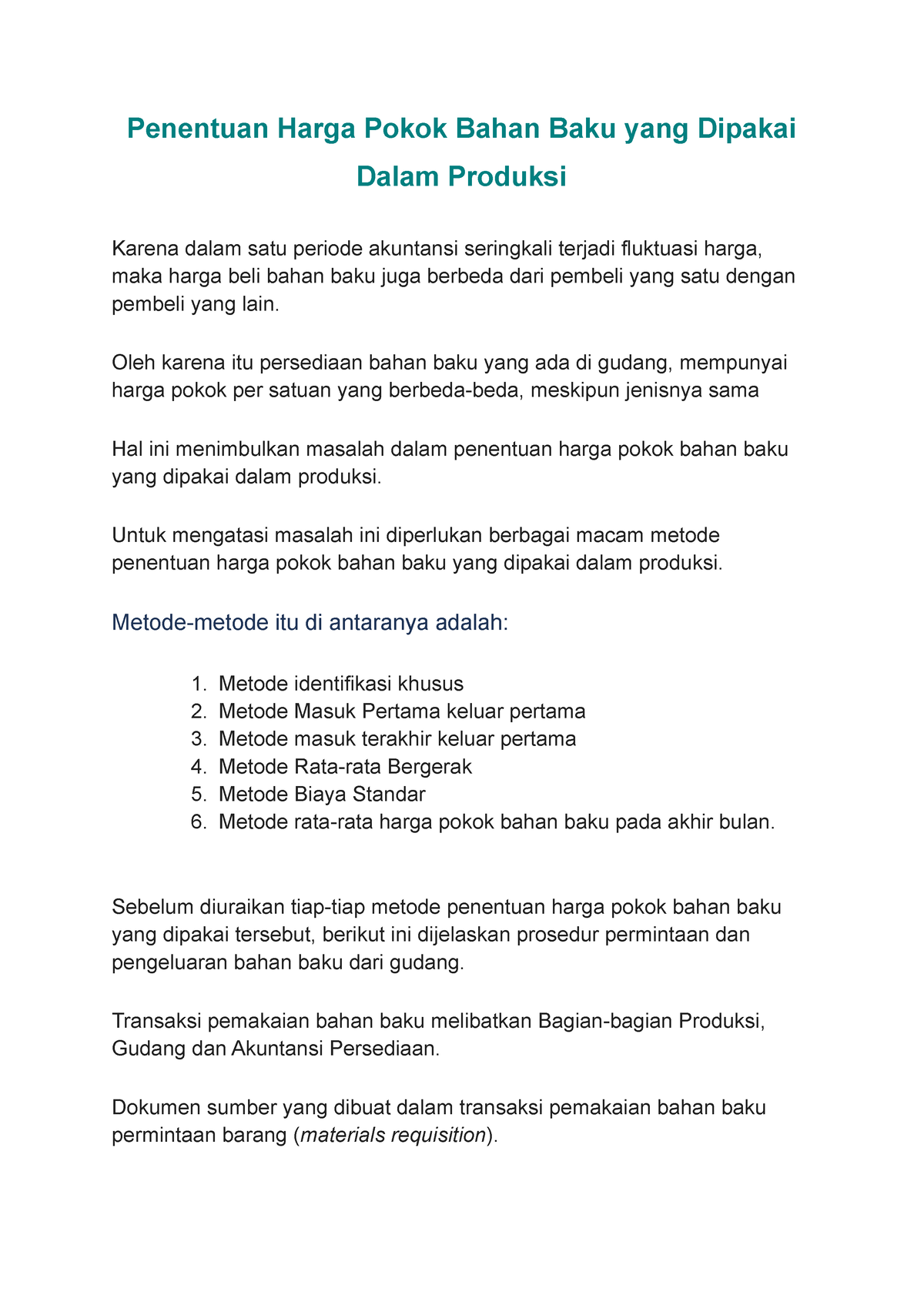 Penentuan Harga Pokok Bahan Baku Yang Dipakai Dalam Produksi ...