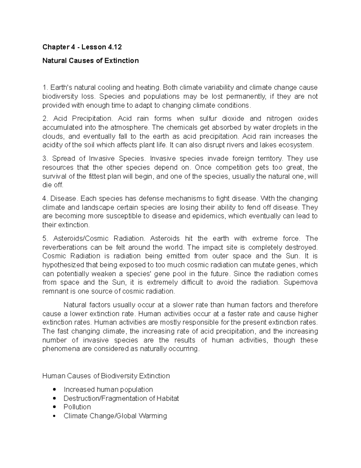 Natural Causes of Extinction Chapter 4 Lesson 4. Natural Causes of