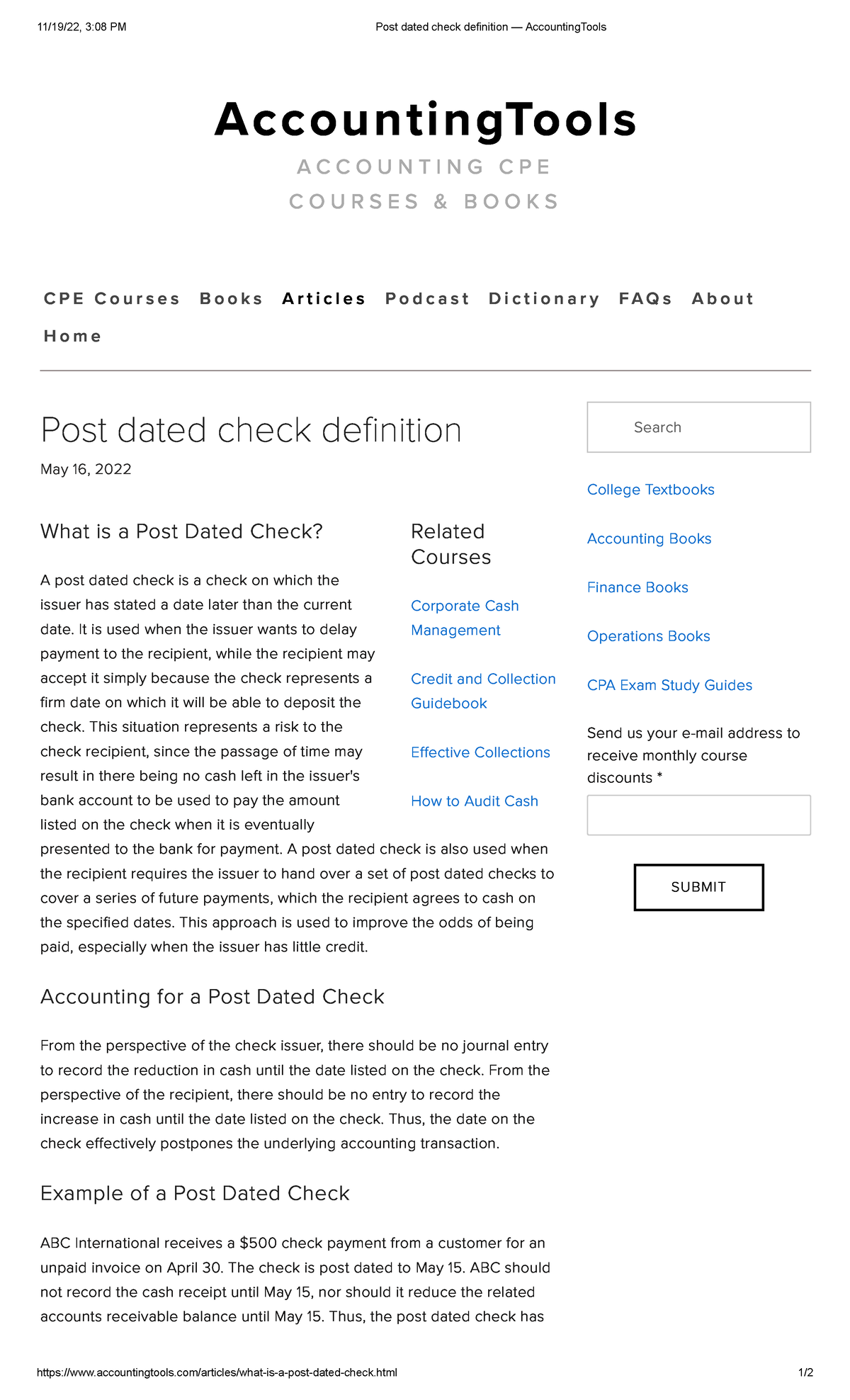 Post dated check definition — Accounting Tools - 11/19/22, 3:08 PM Post  dated check definition — - Studocu