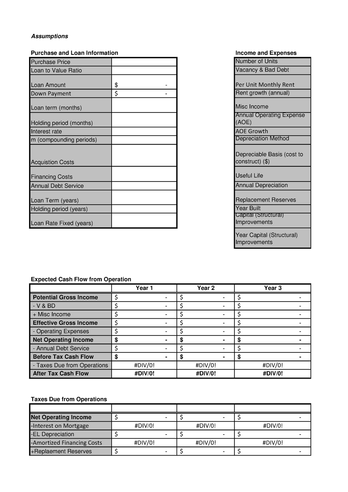 Dcf Formula Easy Calculations Assumptions Purchase And Loan Information Income And Expenses 8583