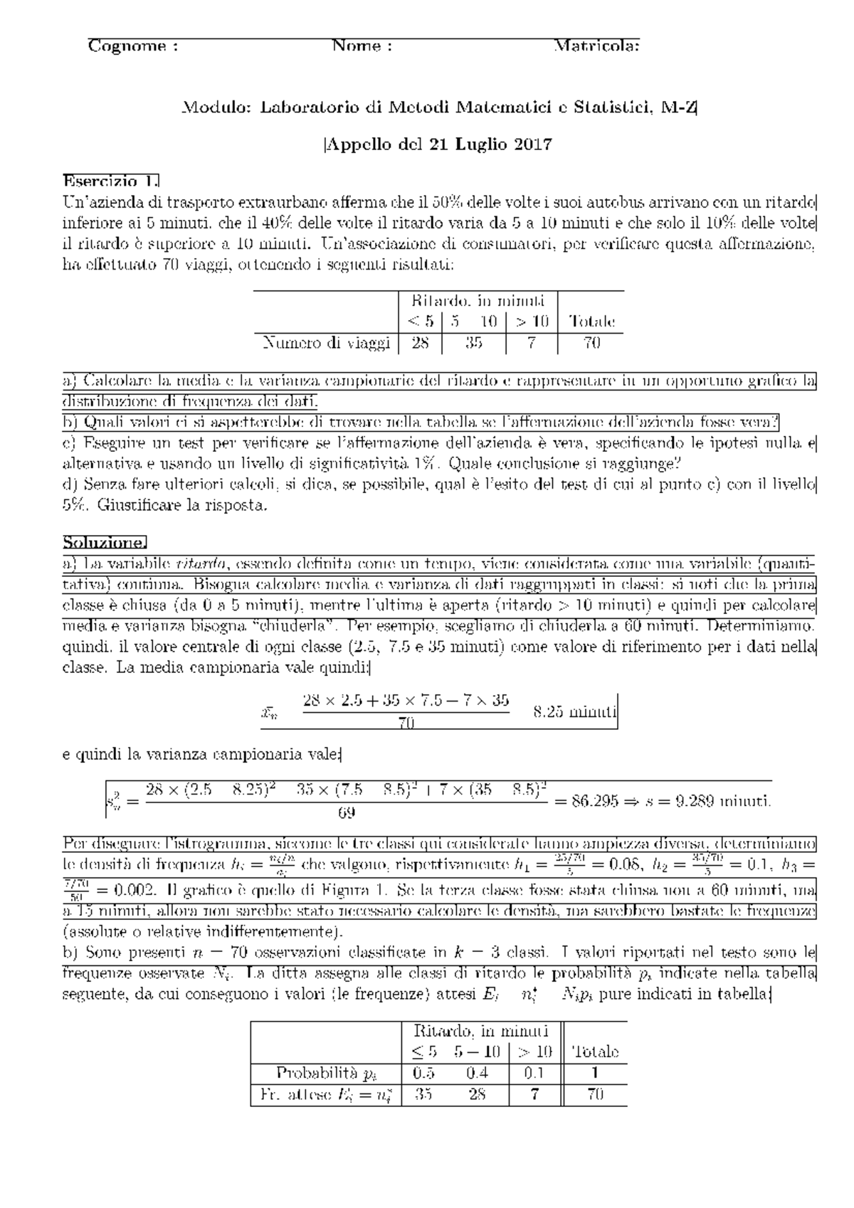 Esercizi Con Soluzioni - Statistica Aziendale - Studocu