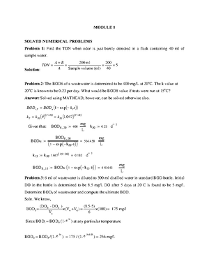 BOD problems - CEE 370 Fall 2019 Homework BOD Problems BOD test ...