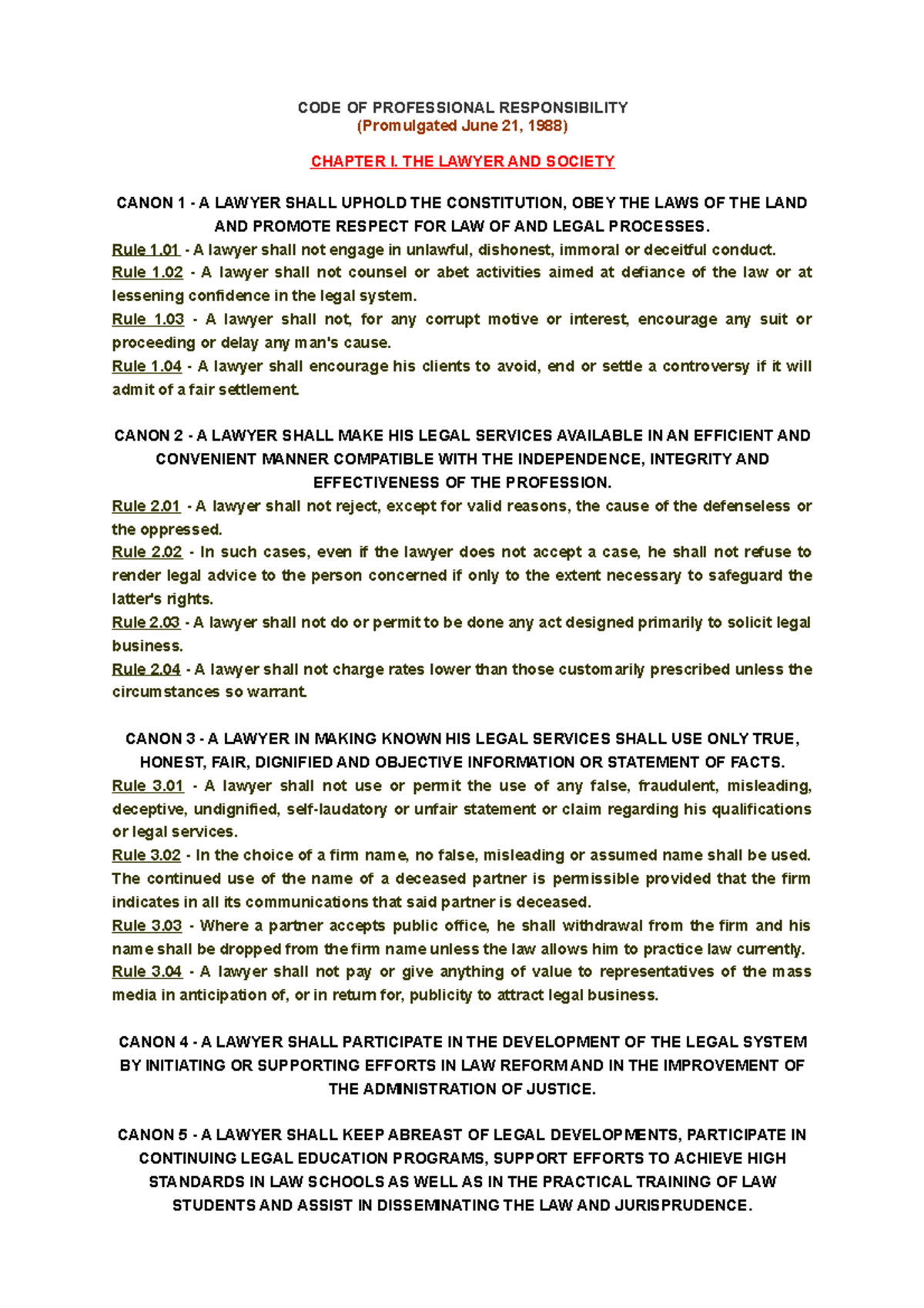 CODE OF Professional Responsibility CODE OF PROFESSIONAL