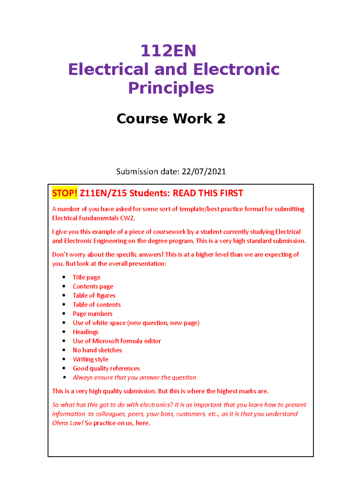 assignment on circuit boards - 112EN Electrical and Electronic ...