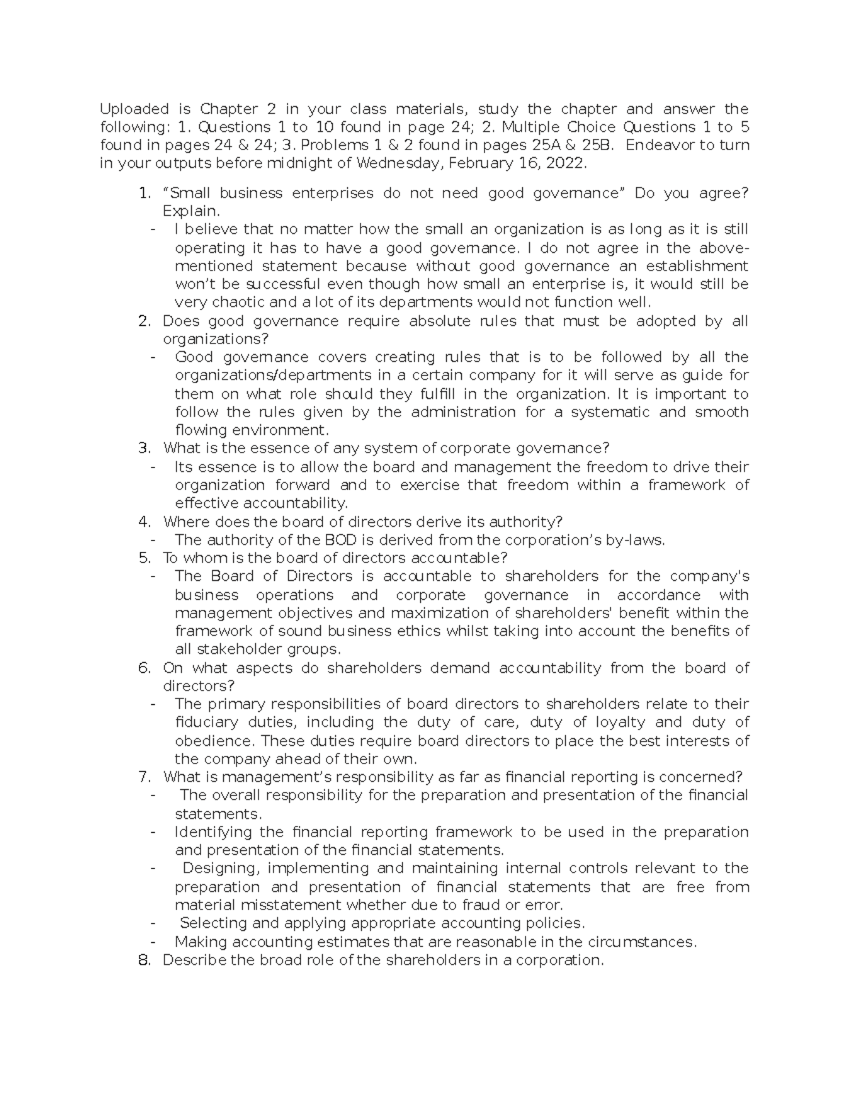 Ch2 assignment - Lecture notes 9 - Uploaded is Chapter 2 in your class ...