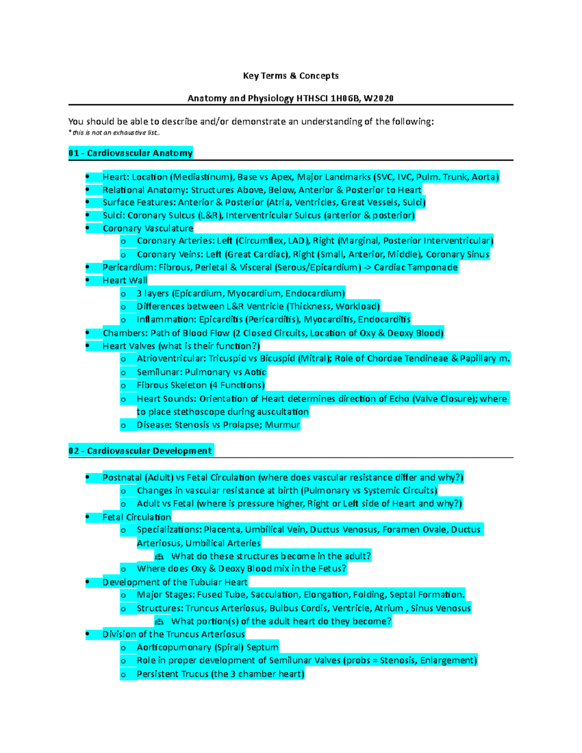 Key Concepts - Summary Human Anatomy and Physiology I - Key Terms ...