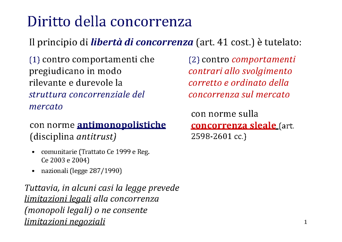 5 Antitrust E Concorrenza Sleale E PCS - 1 Diritto Della Concorrenza Il ...