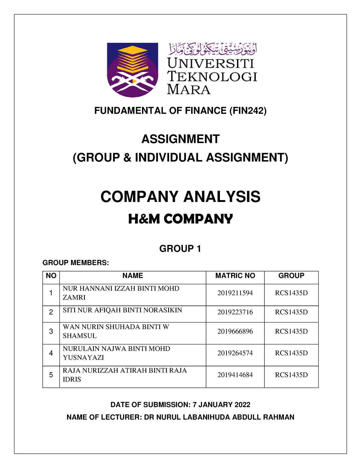 fin242 group assignment report