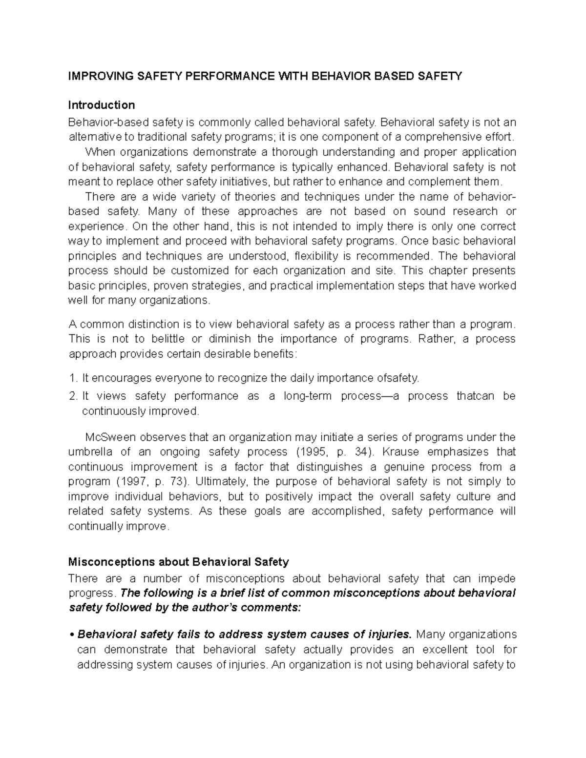 Improving Safety Performance with Behavior Based Safety - IMPROVING ...