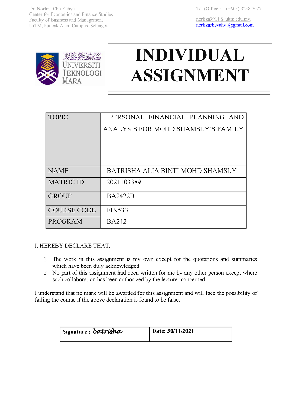 individual assignment fin533