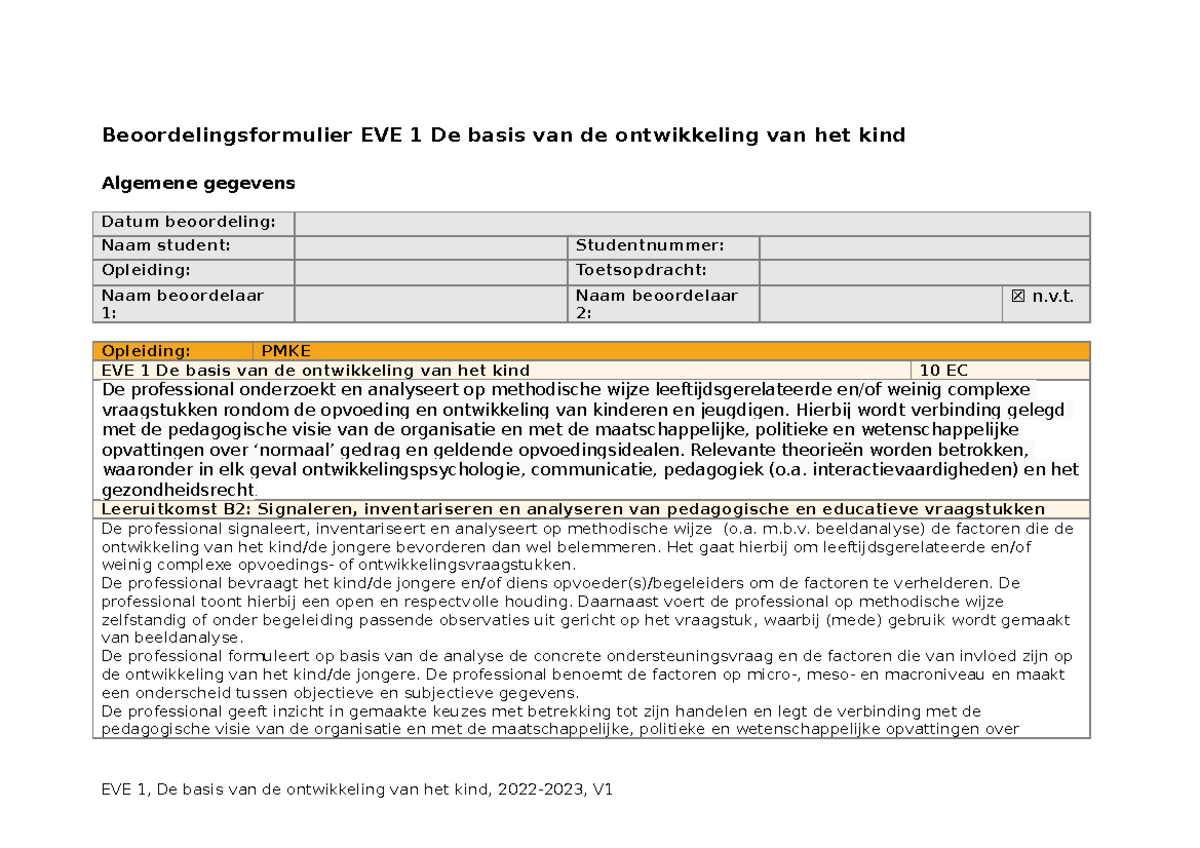 Rubric Eve Definitief Beoordelingsformulier Eve De Basis Van De