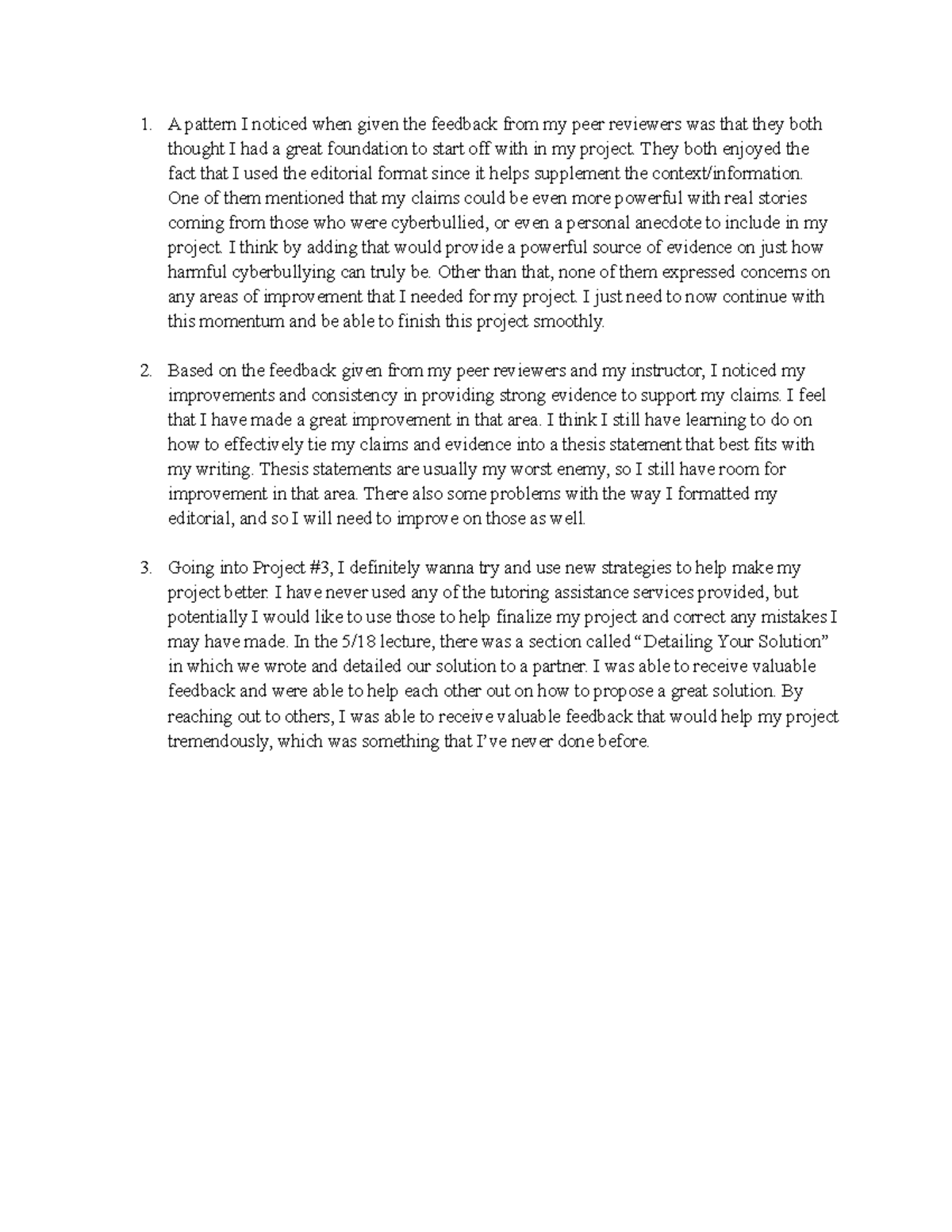 Project 3 Peer Review Reflection - A pattern I noticed when given the ...