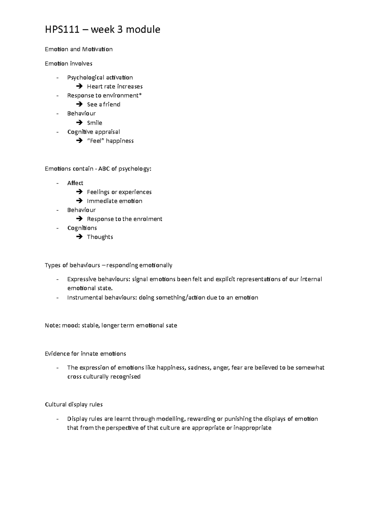 Knowledge 3 Emotion and Motivation - HPS111 - HPS111 – week 3 module ...