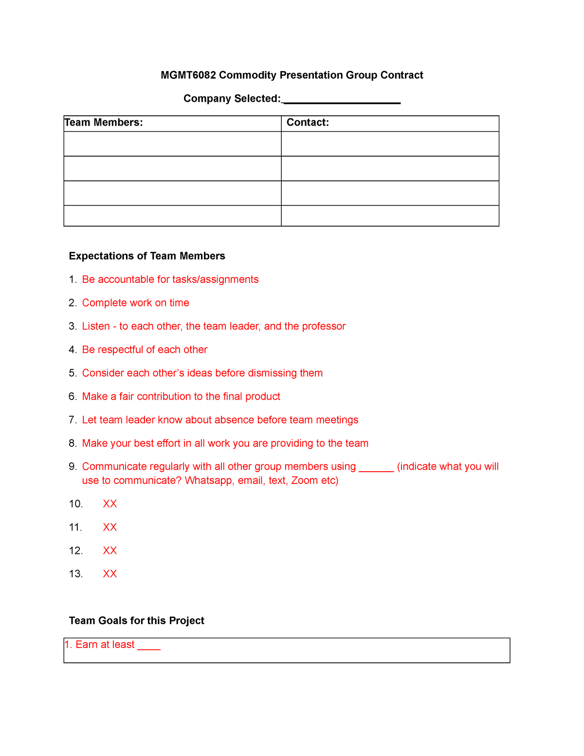 Group Contract Template MGMT6082 Commodity Presentation Group