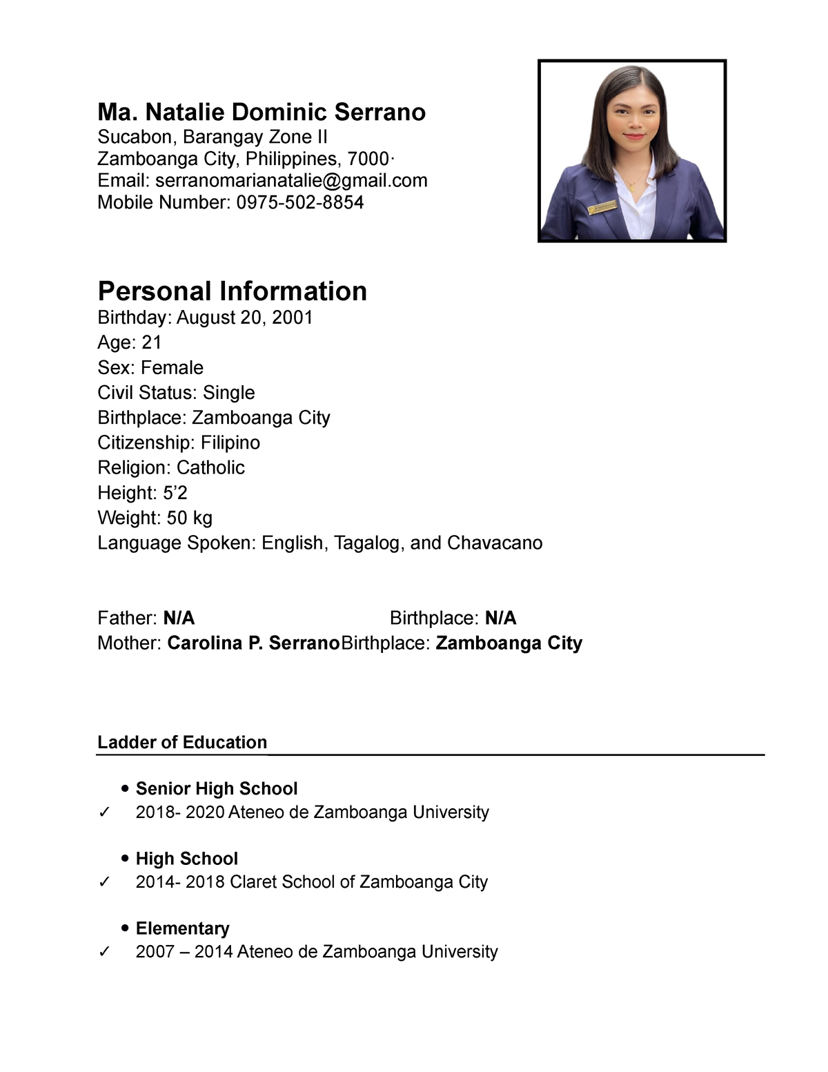 resume resume resume - Ma. Natalie Dominic Serrano Sucabon, Barangay ...