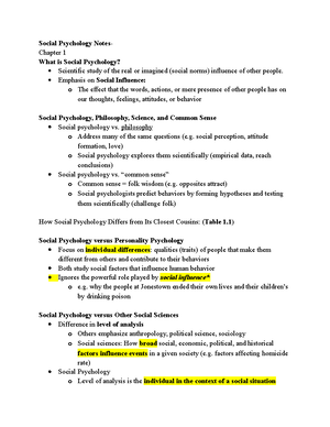 Chapter 1 (Social Psych) - Introducing Social Psychology What is social ...