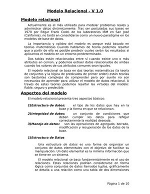 Modelo Relacional - V 1 - resumen de informe - Modelo relacional  Actualmente es el más utilizado - Studocu