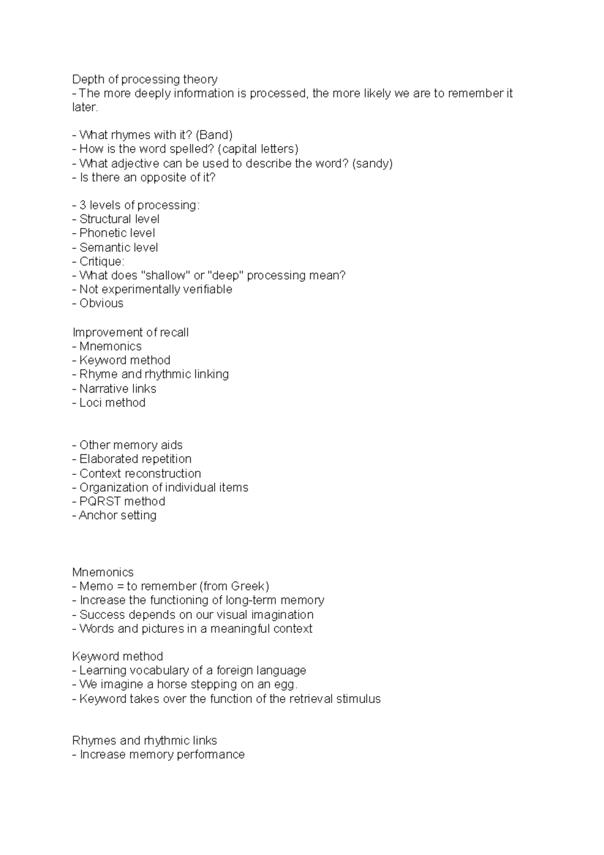 Depth of processing theory - Depth of processing theory The more deeply ...