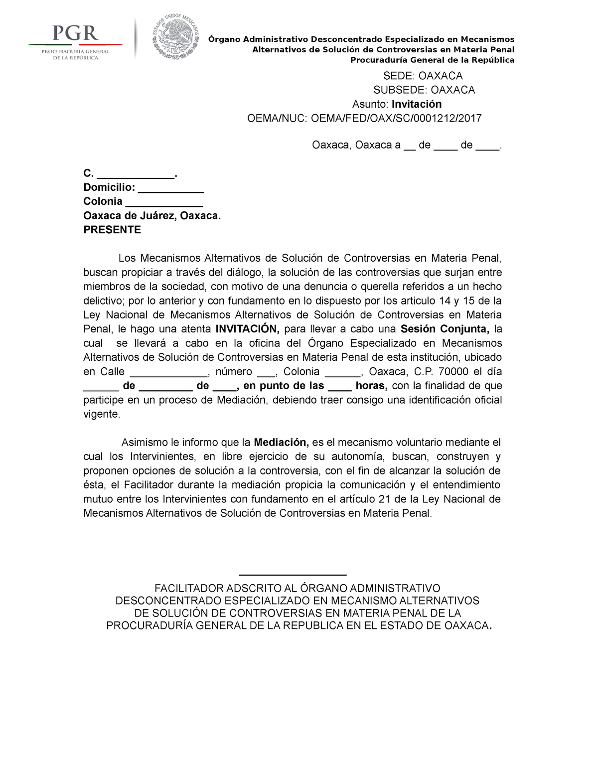 Invitacion Mecanismos Alternativos Rgano Administrativo Desconcentrado Especializado En