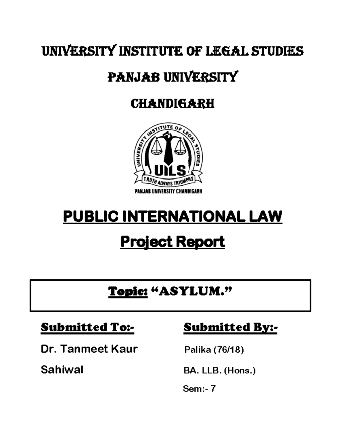 PIL Project Palika - Xyz - ####### UNIVERSITY INSTITUTE OF LEGAL ...