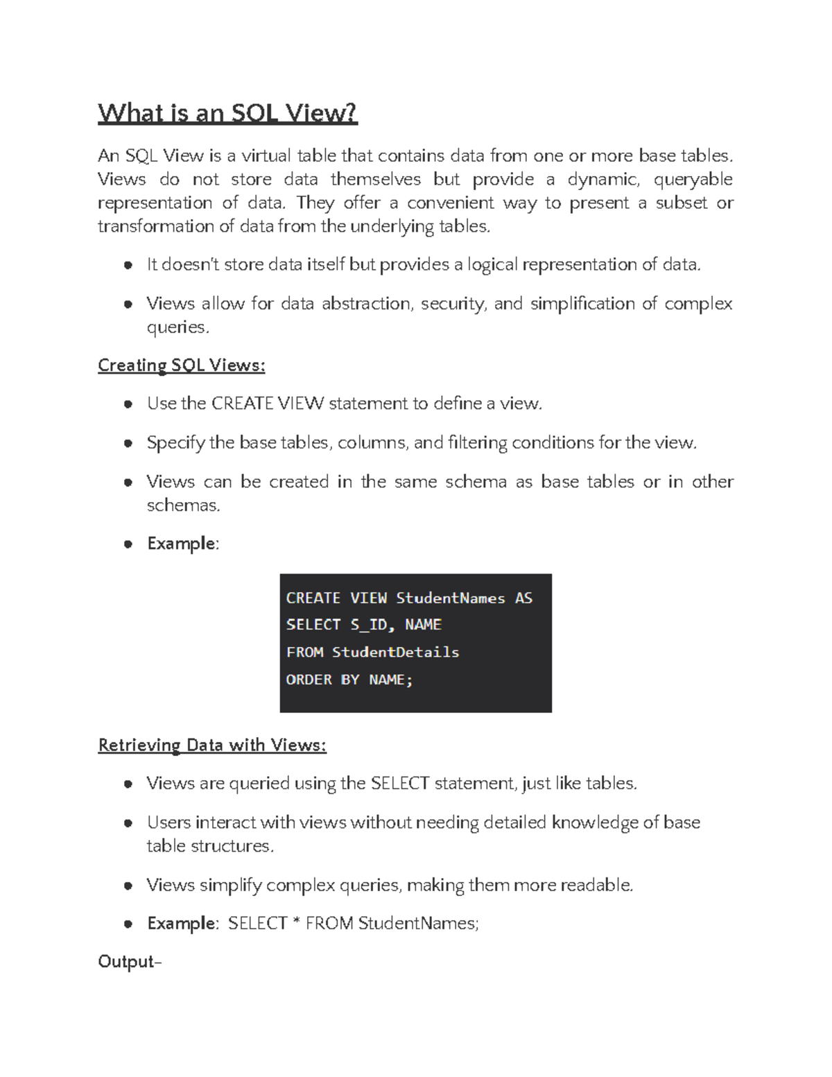 Views and indexes - What is an SQL View? An SQL View is a virtual table ...