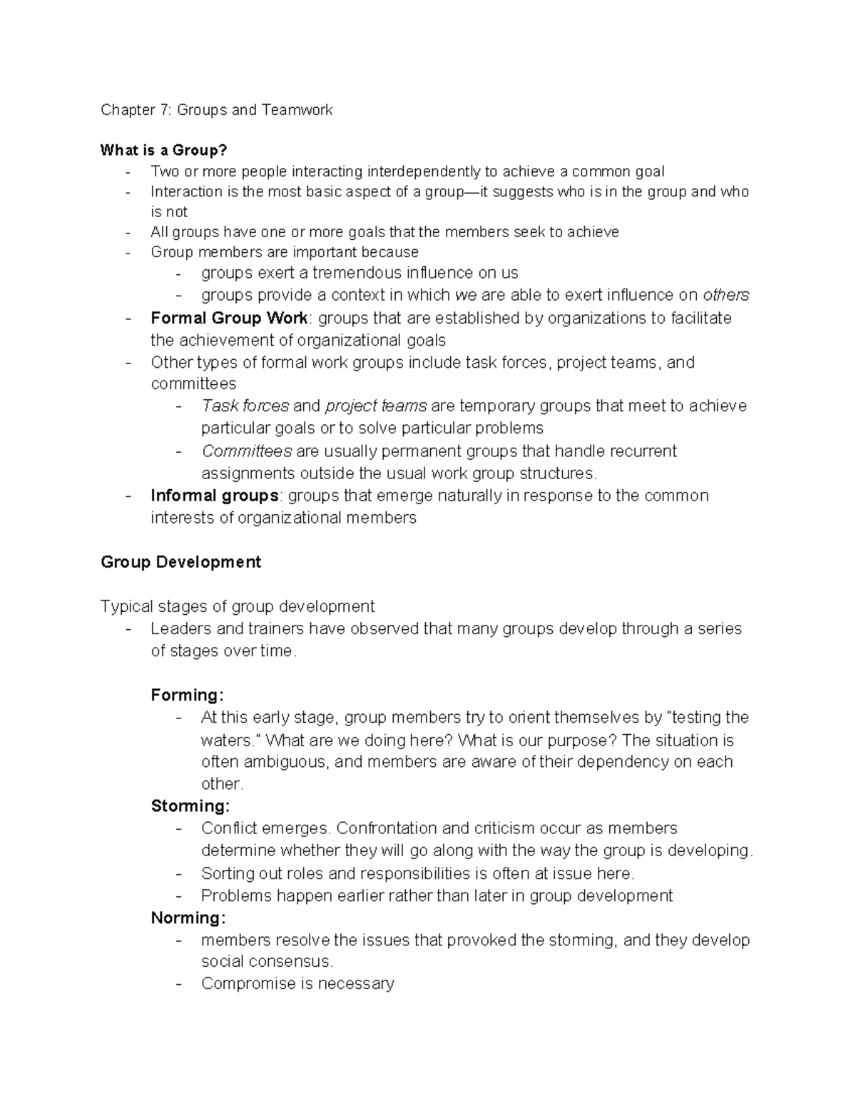 BU288 Chapter 7 Textbook Notes - Chapter 7: Groups and Teamwork What is ...