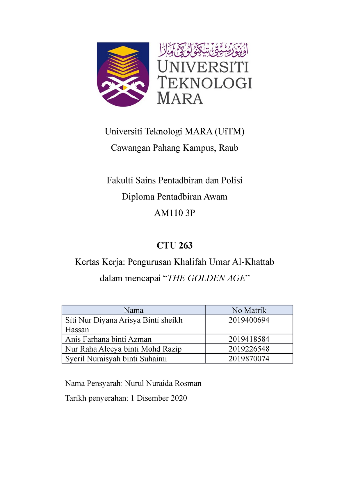 Ass Ctu 263 Assignment Ctu Pengurusan Maklumat Dalam Islam Studocu