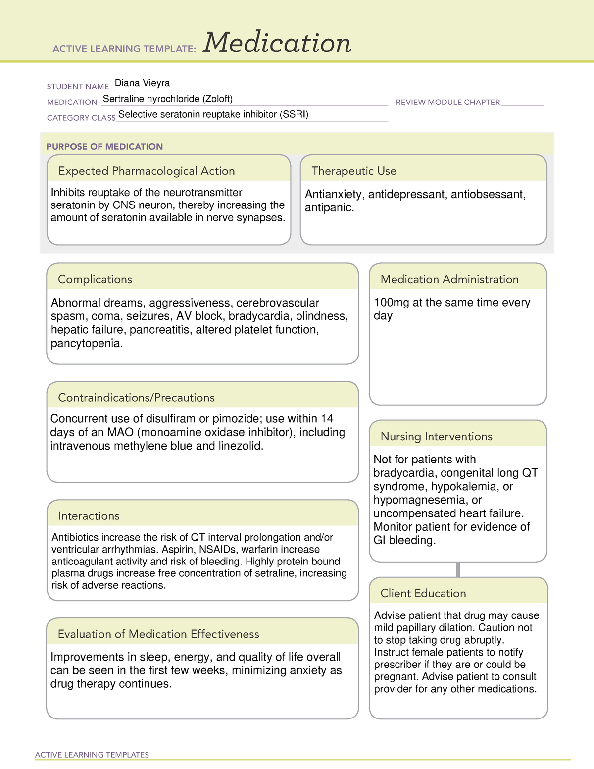 medication administration assignment ACTIVE LEARNING TEMPLATES