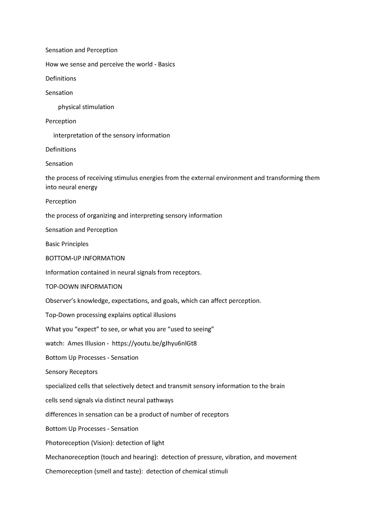 Chapter 4 Notes In Psychology - Sensation And Perception How We Sense ...