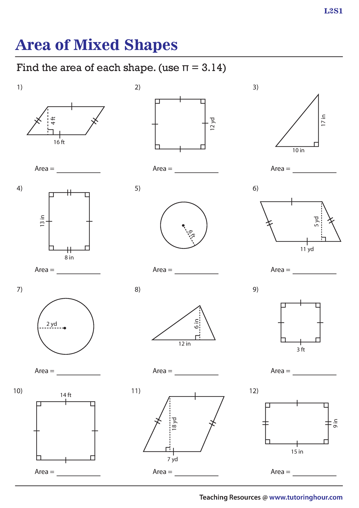 Area of shapes worksheet 2 - Teaching Resources @ tutoringhour Area of