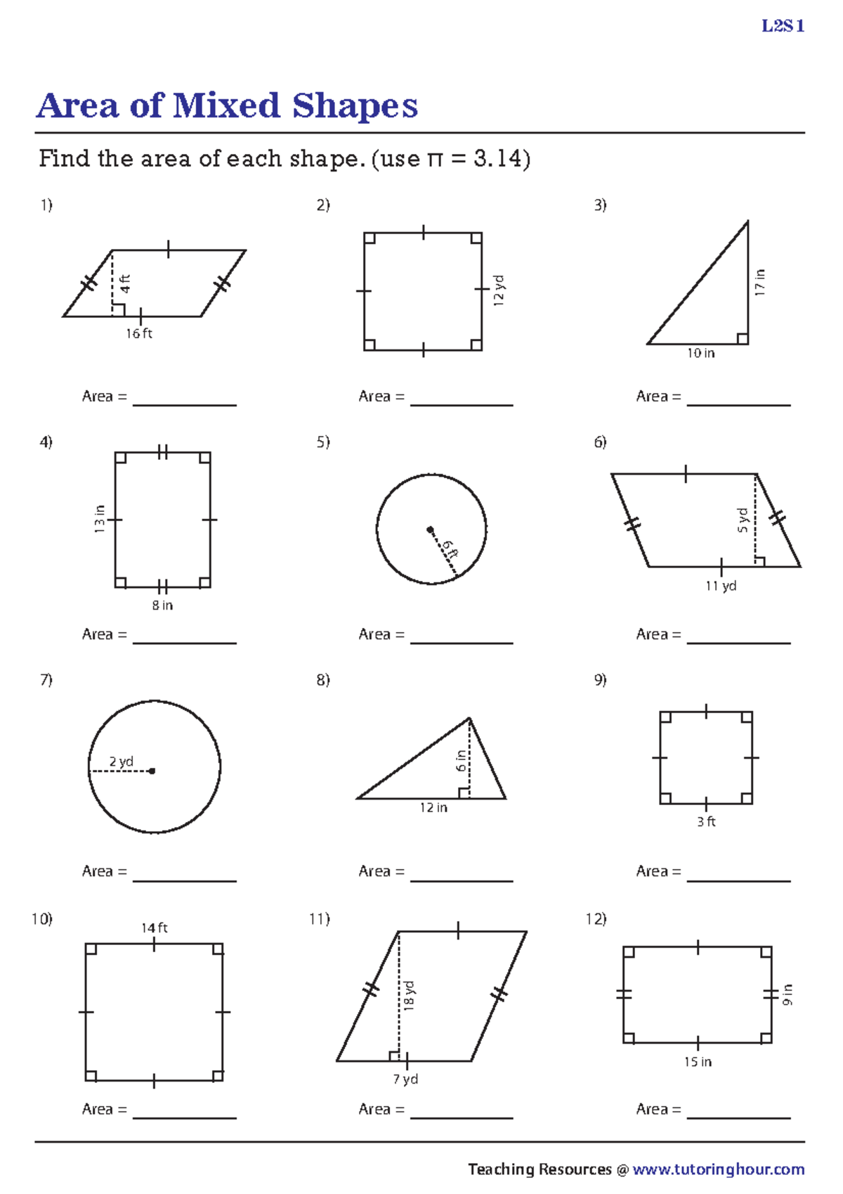 Area Of Shapes Worksheet 2 Teaching Resources Tutoringhour Area Of