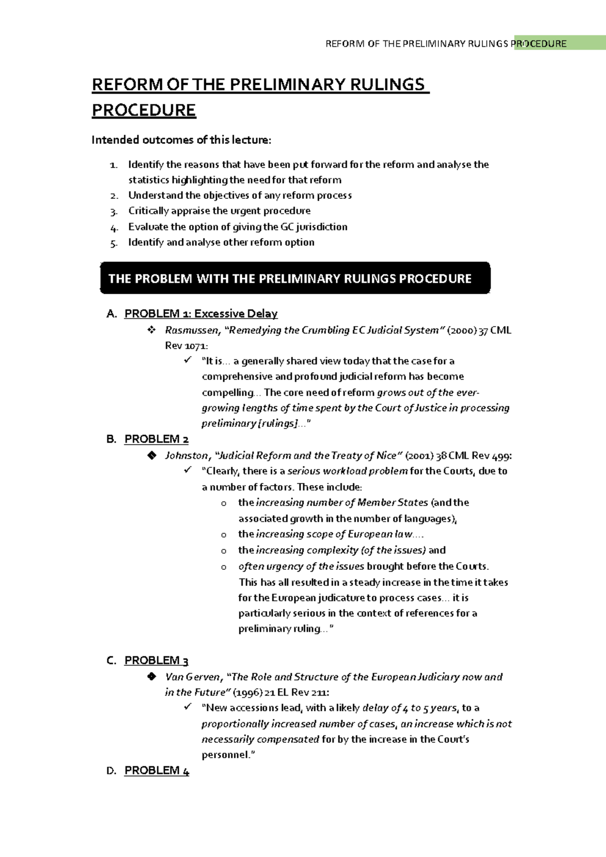 Reform of the Preliminary Rulings Procedure - REFORM OF THE PRELIMINARY ...