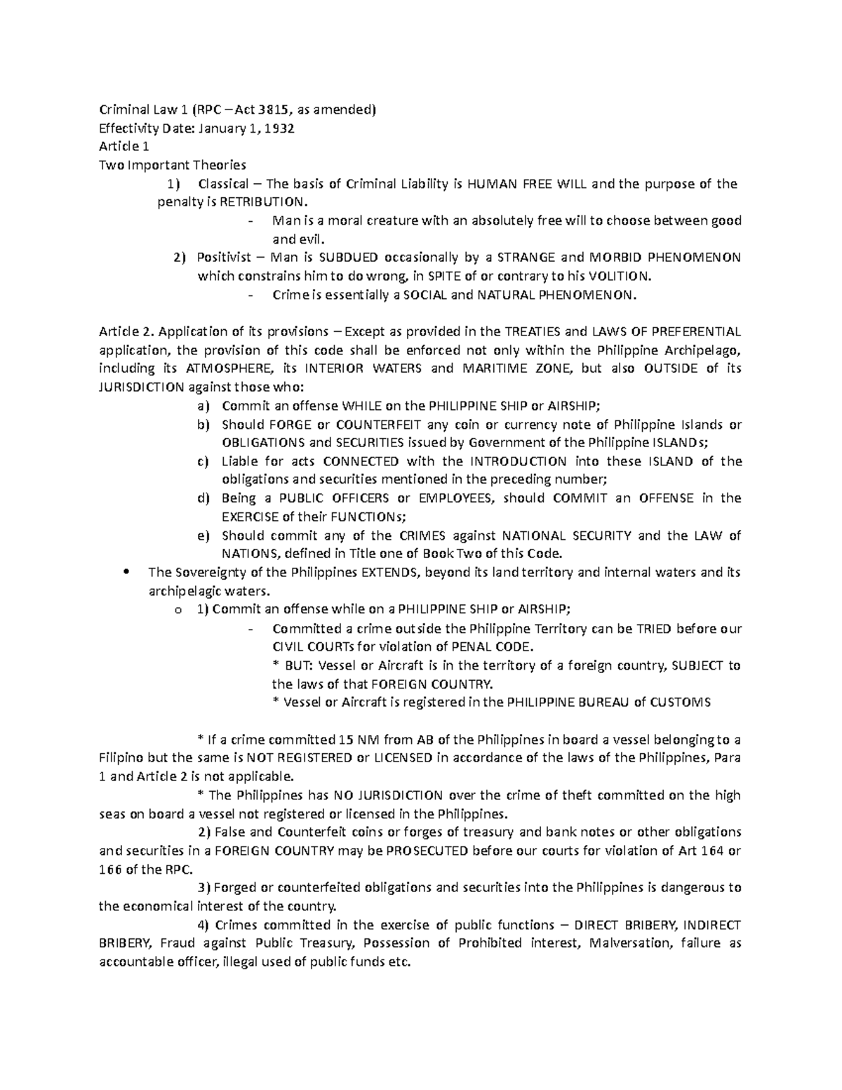 Criminal Law 1 - Crim - Criminal Law 1 (RPC – Act 3815, as amended ...