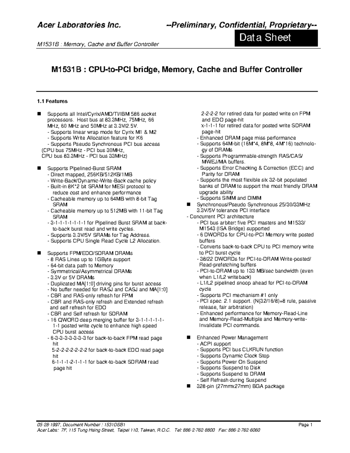 CPU-to-PCI bridge, Memory, Cache and Buffer Controller - Acer ...