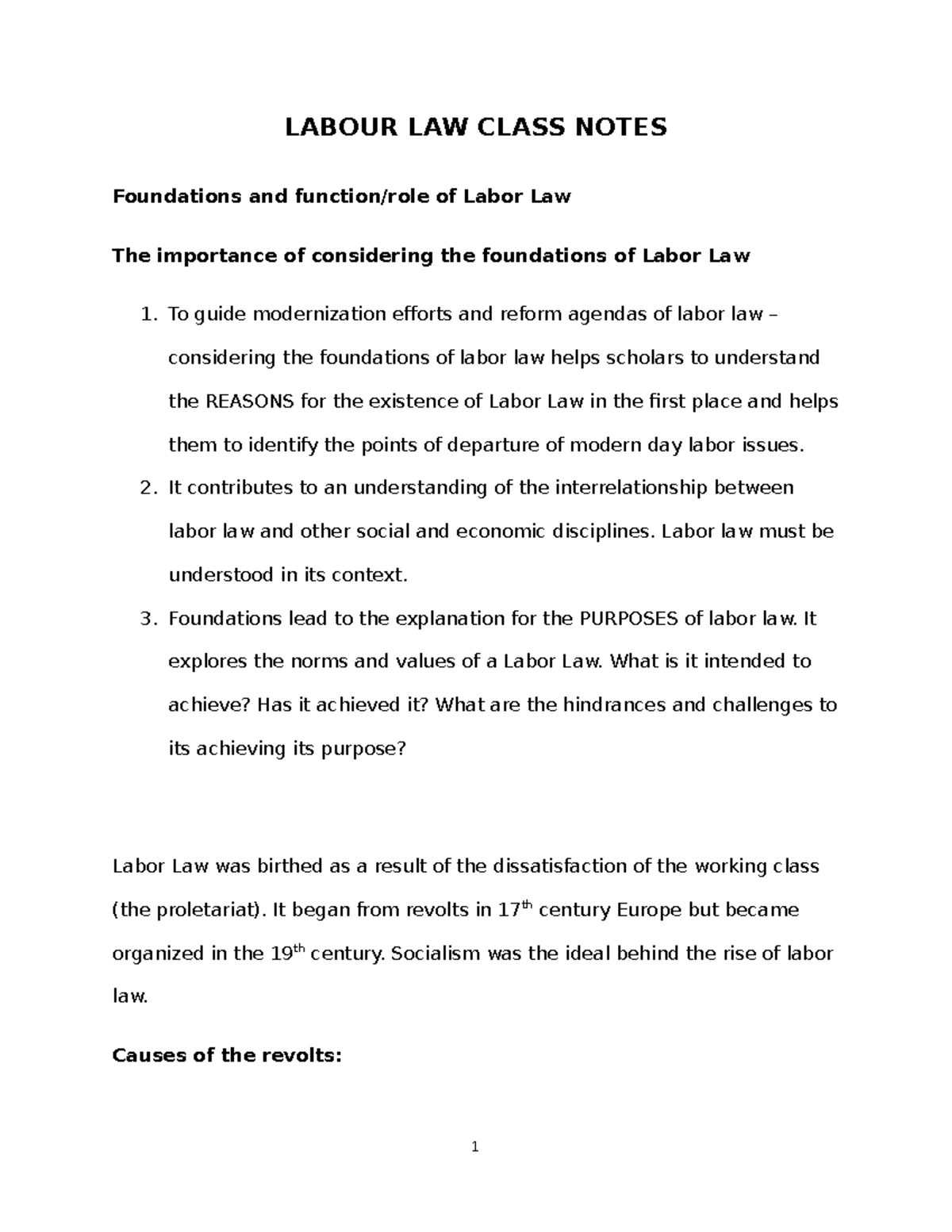 Labour LAW Class Notes foundations and sources GQ work in progress-2 ...