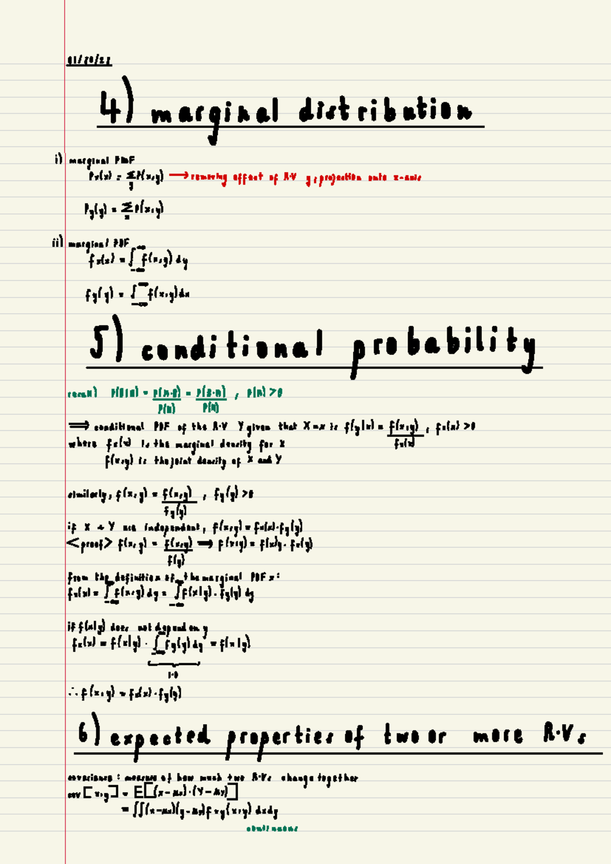 Week 4 copy - Weekly Notes - 01 30 4 marginal distribution i marginal ...