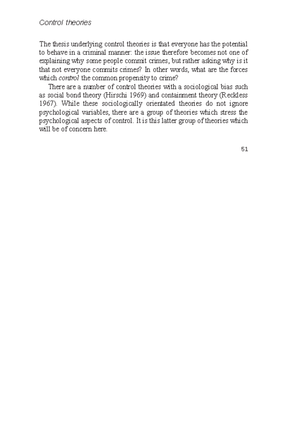 The Control theories - Control theories The thesis underlying control ...