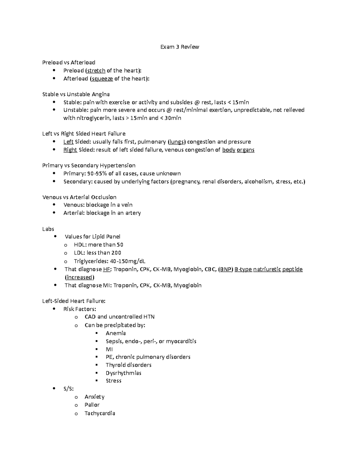 Exam 3 Review none Exam 3 Review Preload vs Afterload Preload