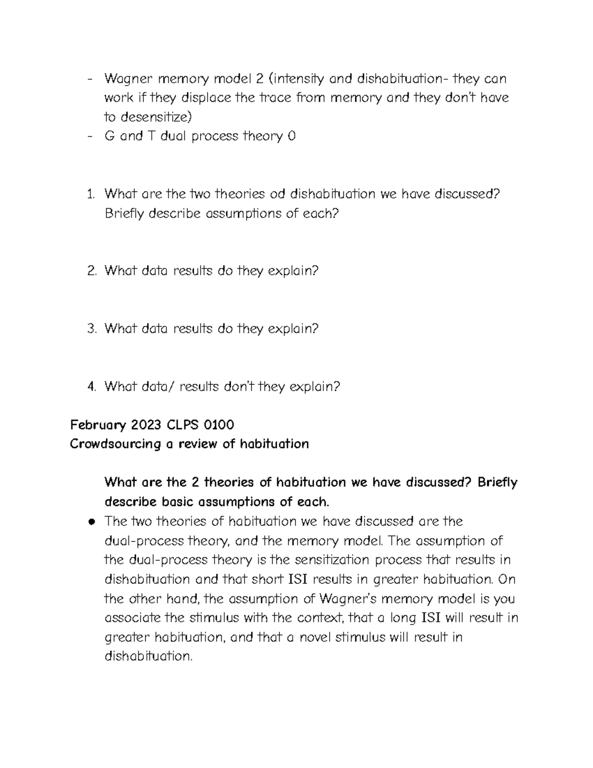CLPS 0100 Lecture Notes - Wagner memory model 2 (intensity and ...