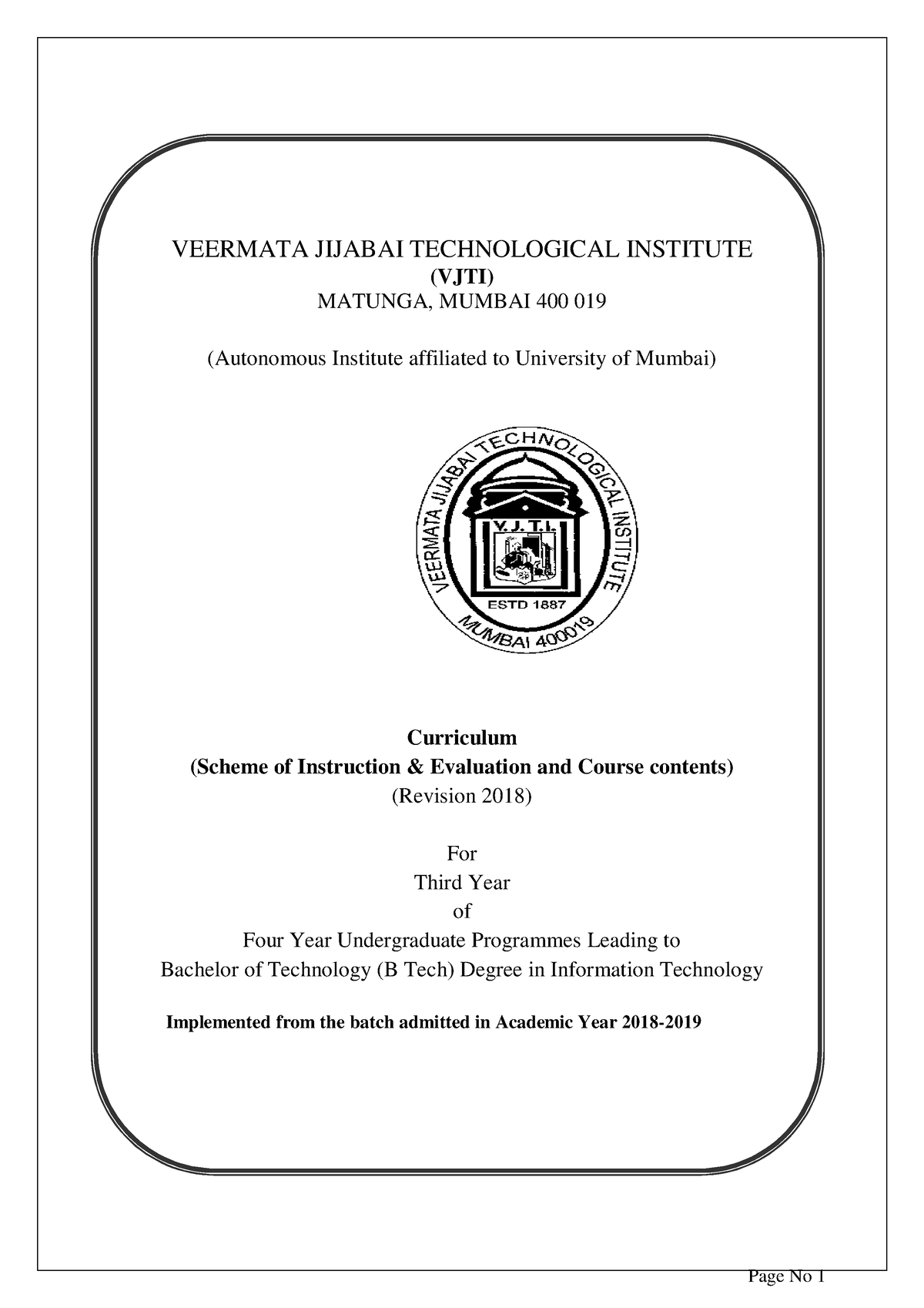 Syllabus - Xvsyuoboiusxb - VEERMATA JIJABAI TECHNOLOGICAL INSTITUTE ...