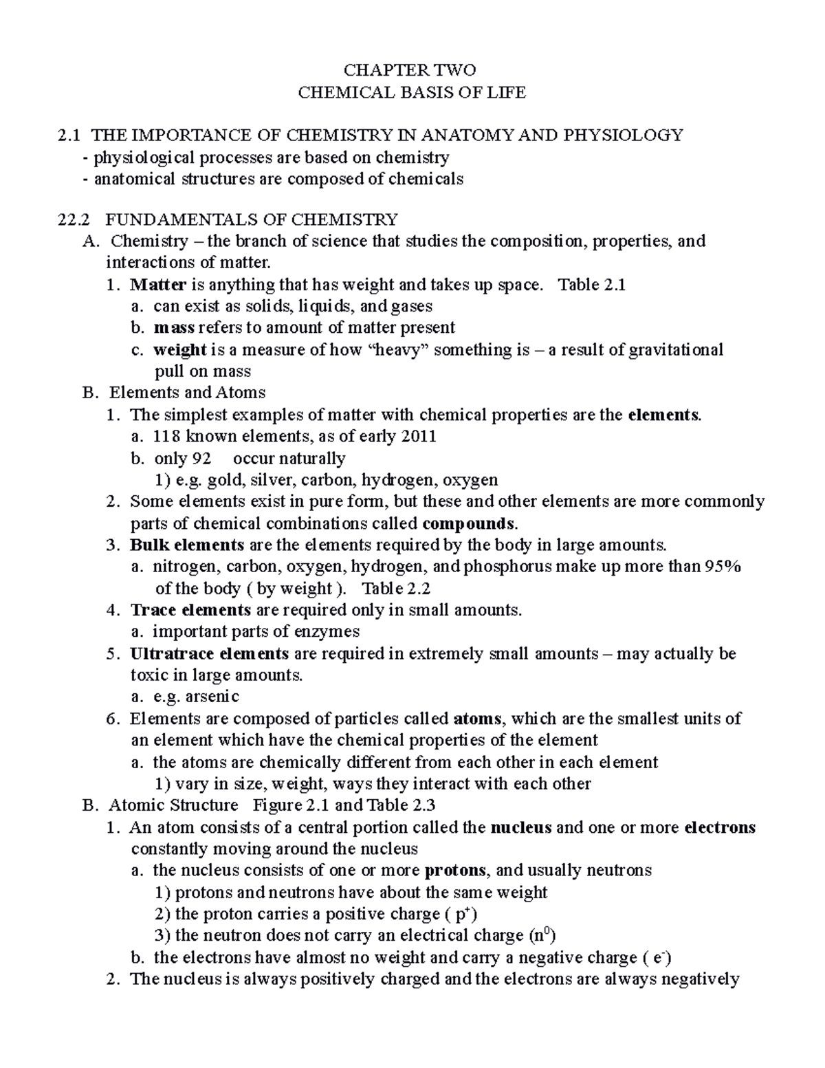 Chapter TWO-225 - Lecture - CHAPTER TWO CHEMICAL BASIS OF LIFE 2 THE ...