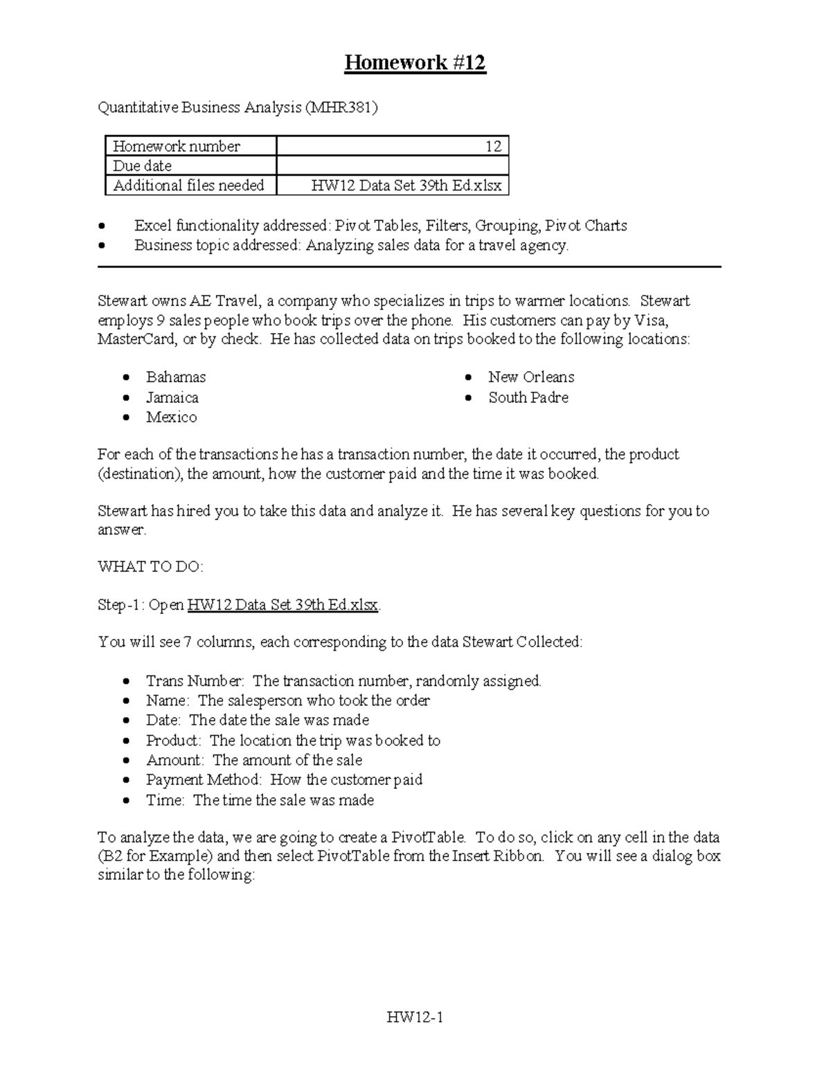 HW12-39th Ed - homework 12 for quantitative business analysis ...
